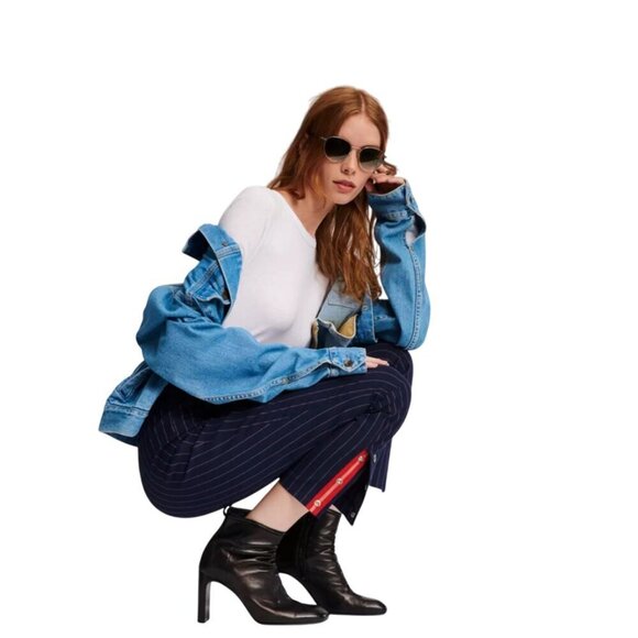 Rag and Bone Pants Womens Size 4 Navy Stripe Simone Snap Pant High Rise Career - Picture 3 of 16